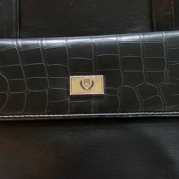 FRANKLIN COVEY Black Organizer Tote Leather Style Croc Embossed Academia Classic - Picture 3 of 8